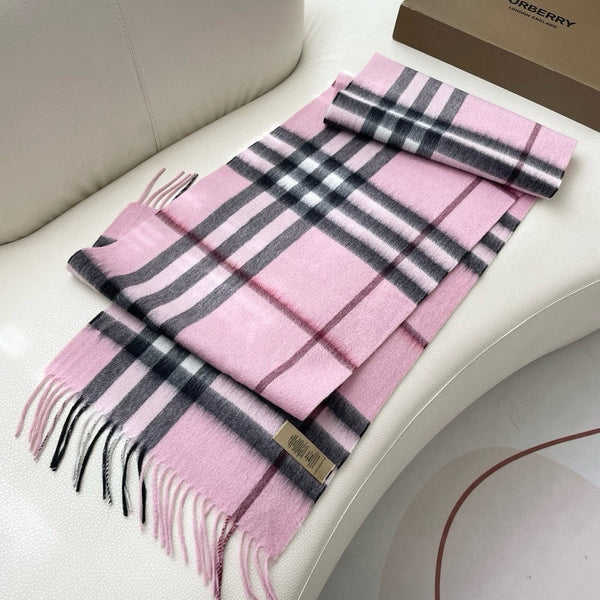 SCIARPA A QUADRI 180 CM IN CASHMERE NERO MIX ROSA CHIARO 405486