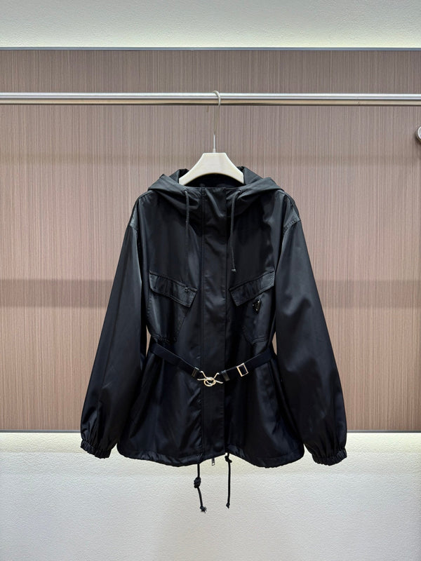 Prada 25 Elastic Waist Jacket Black and White Polyester