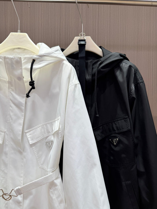 Prada 25 Elastic Waist Jacket Black and White Polyester