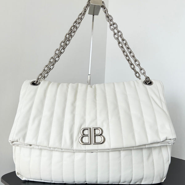 MONACO BAG 43 IN WHITE QUILTED THIN CALFSKIN SILVER HARDWARE