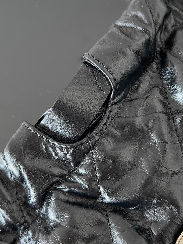 CRUSH LARGE TOTE BAG 46 IN BLACK QUILTED CALFSKIN SILVER HARDWARE