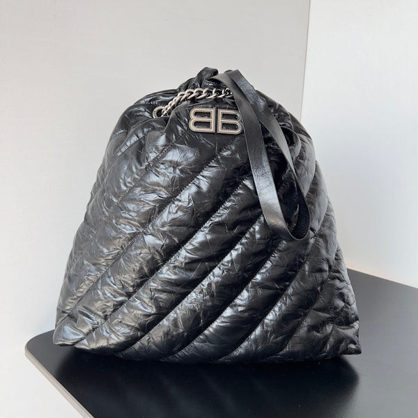 CRUSH LARGE TOTE BAG 46 IN BLACK QUILTED CALFSKIN SILVER HARDWARE