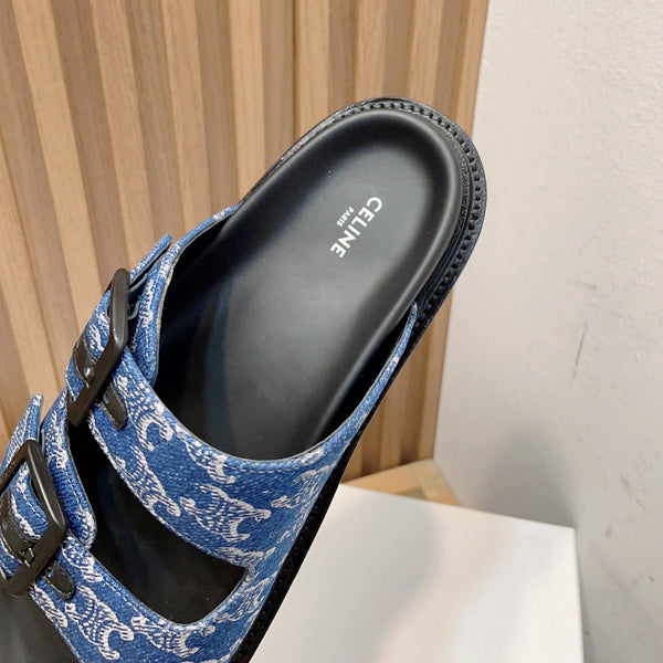 SANDALI CON DOPPIO CINTURINO E TOMAIA IN CAMOSCIO E CHIUSURA CON FIBBIA BLU COBALTO NERO CARO