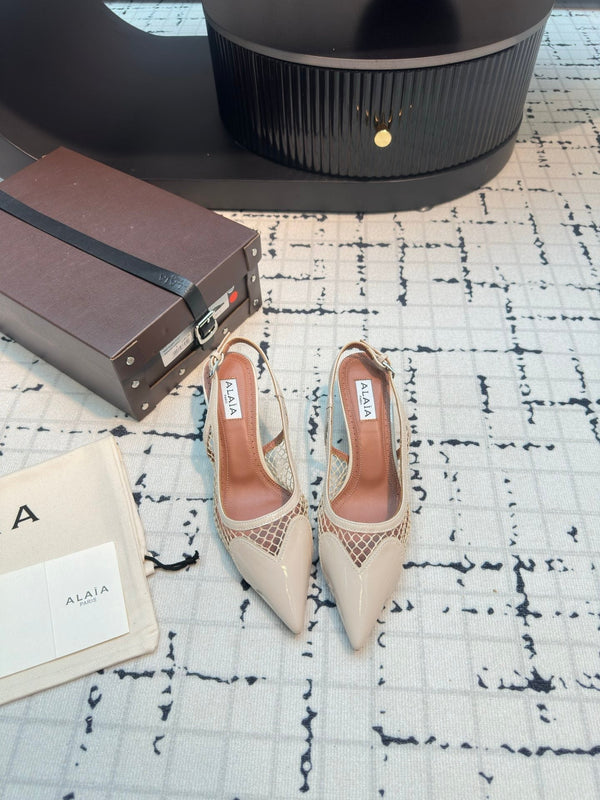 Alaia Heart 50mm Heels Slingbacks Ivory Sheepskin 800932