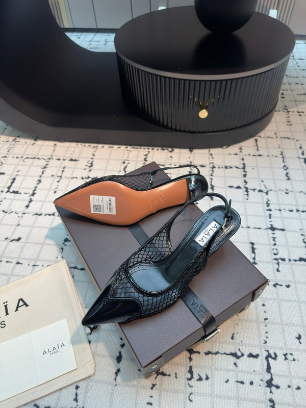 ALAIA SLINGBACKS 5 CM IN BLACK CALFSKIN WITH MESH