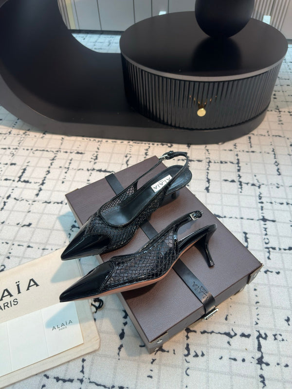 Alaia Heart 50mm Heels Slingbacks Black Sheepskin 800933