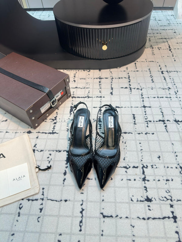 Alaia Heart 50mm Heels Slingbacks Black Sheepskin 800933