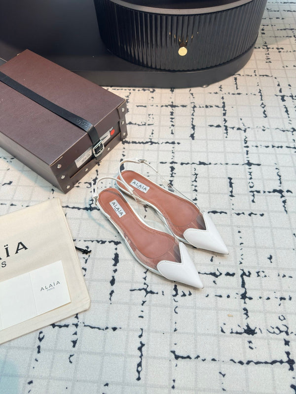 Alaia Heart Flat Slingbacks in pelle di pecora bianca 800937