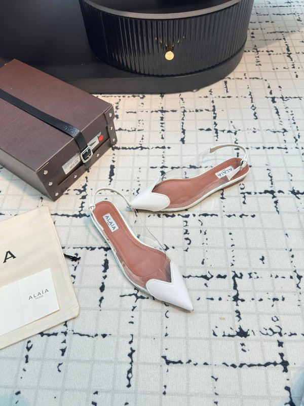 ALAIA FLAT SLINGBACK IN WHITE PATENT CALFSKIN AND FILM