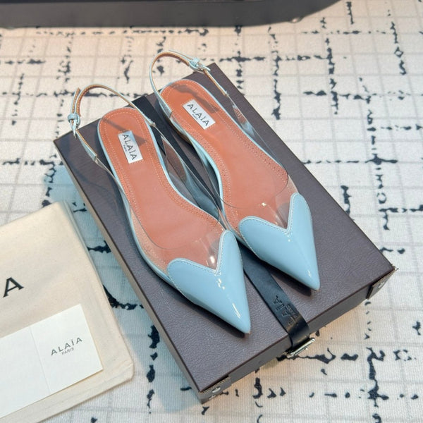 ALAIA FLAT SLINGBACK IN LIGHT BLUE PATENT CALFSKIN AND FILM