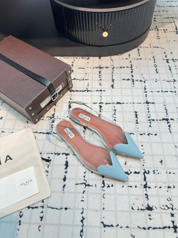 Alaia Heart Flat Slingbacks Blue Sheepskin 800938