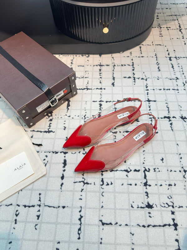 ALAIA FLAT SLINGBACK IN CHERRY RED PATENT CALFSKIN AND FILM