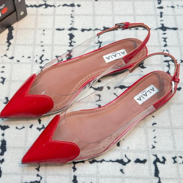 Alaia Heart Flat Slingbacks Red Sheepskin 800942