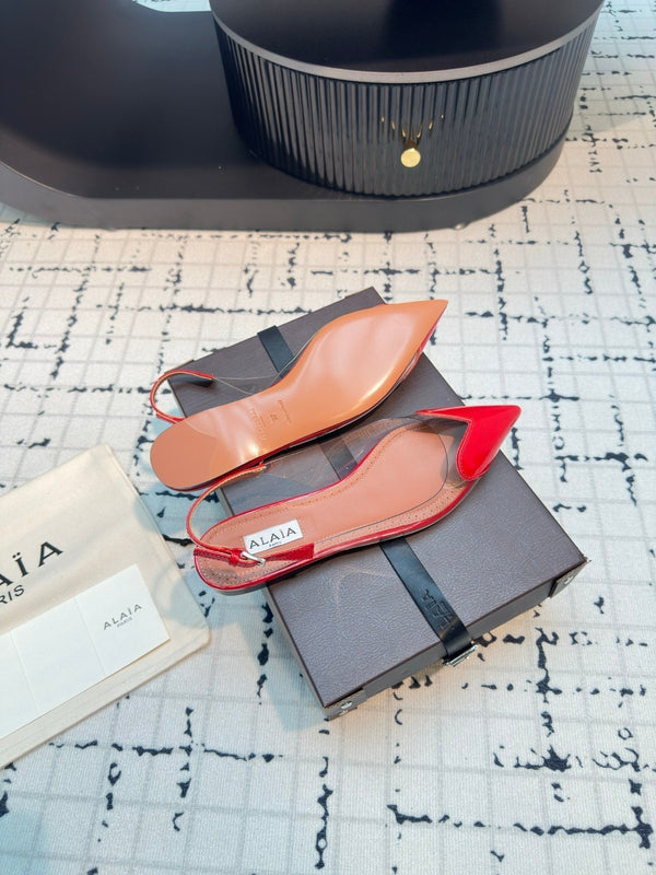 Alaia Heart Flat Slingbacks Red Sheepskin 800942