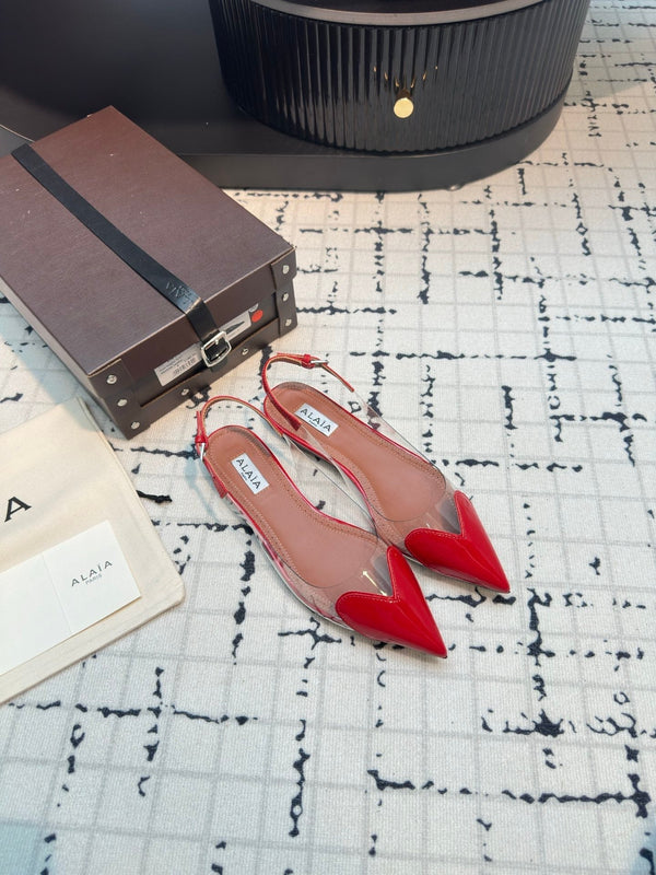 Alaia Heart Flat Slingbacks Red Sheepskin 800942