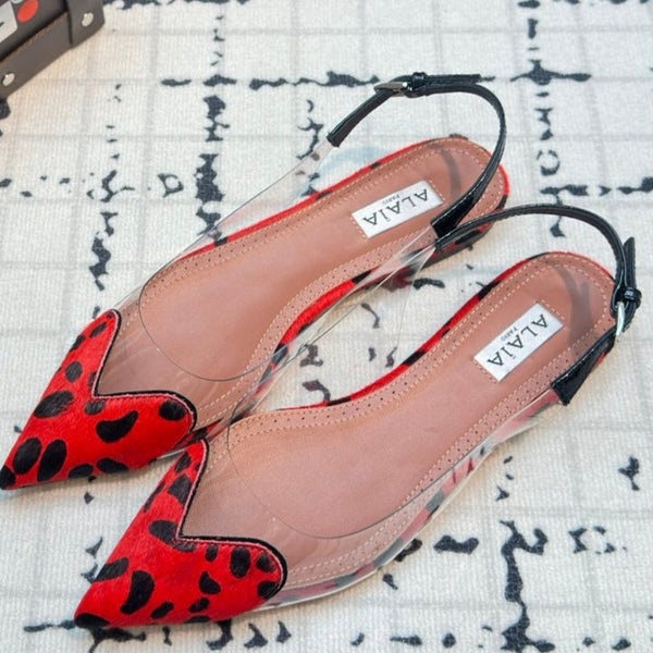 Alaia Heart Flat Slingbacks Red Leopard Sheepskin 800944