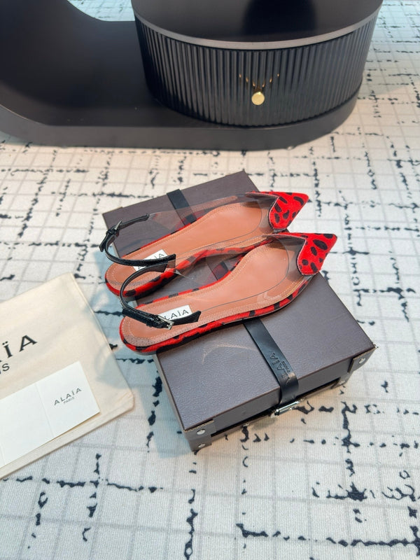 ALAIA FLAT SLINGBACK IN CHERRY RED PATENT CALFSKIN AND FILM