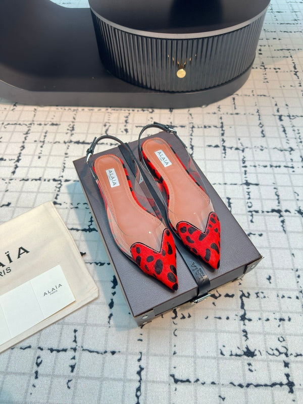 ALAIA FLAT SLINGBACK IN CHERRY RED PATENT CALFSKIN AND FILM