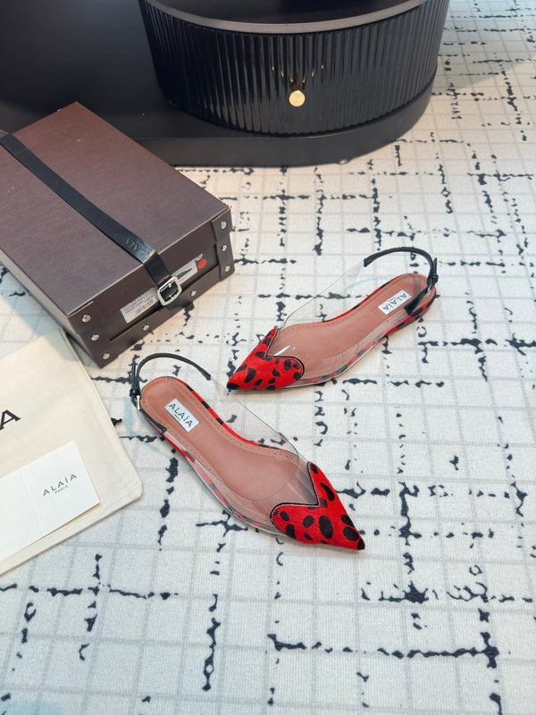 Alaia Heart Flat Slingbacks Red Leopard Sheepskin 800944