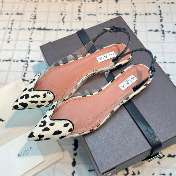 ALAIA FLAT SLINGBACK IN BLACK MIX WHITE PATENT CALFSKIN AND FILM