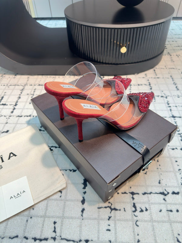 Alaia Heart With Crystals 90mm Heels Mules Red Montone 800949
