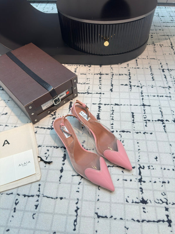 Alaia Heart 50mm Heels Slingbacks Pink Sheepskin 810201