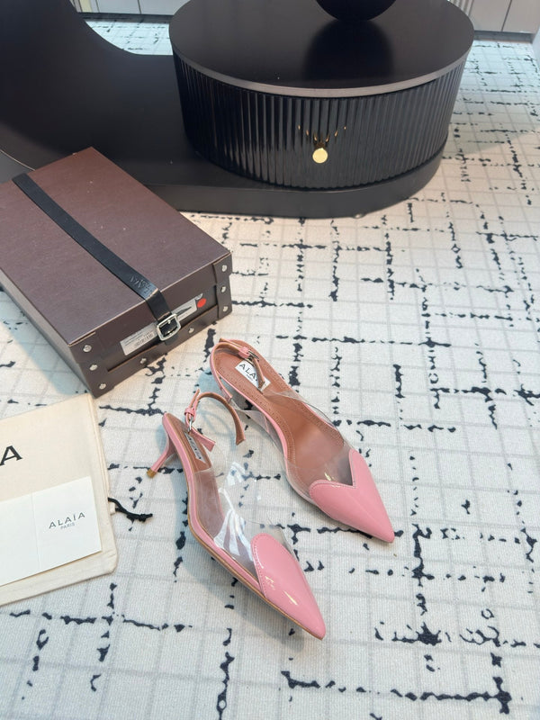 Alaia Heart 50mm Heels Slingbacks Pink Sheepskin 810201
