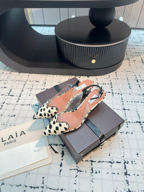 Alaia Heart 50mm Heels Slingbacks Dalmatian Sheepskin 810207