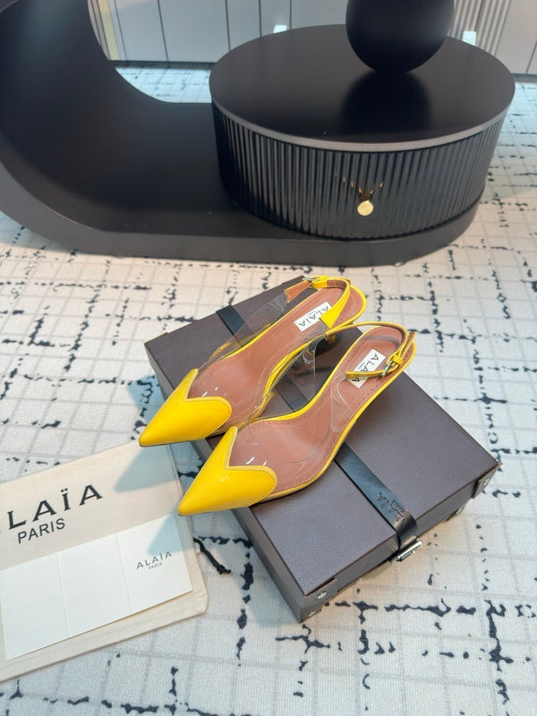 Alaia Heart 50mm Heels Slingbacks Yellow Sheepskin 810211