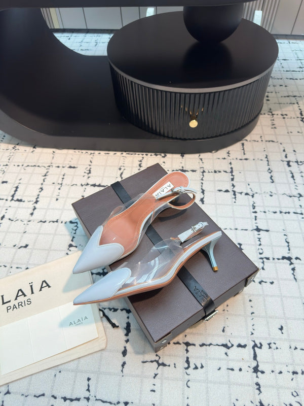 Alaia Heart 50mm Heels Slingbacks Blue Sheepskin 810208