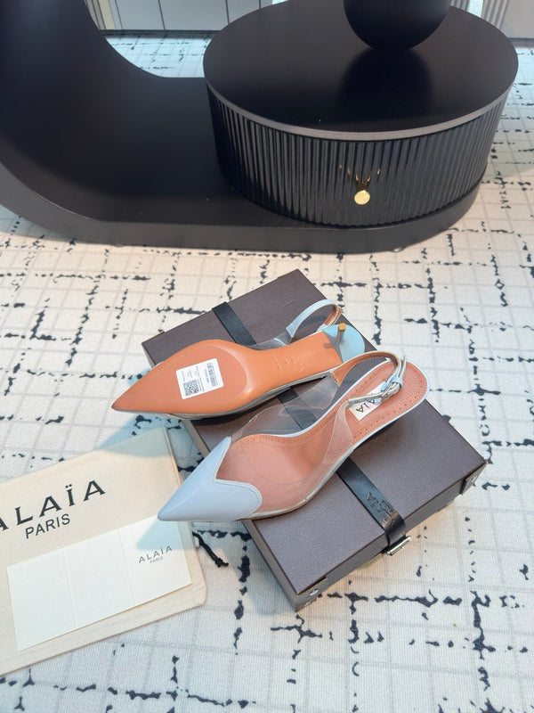 Alaia Heart 50mm Heels Slingbacks Blue Sheepskin 810208