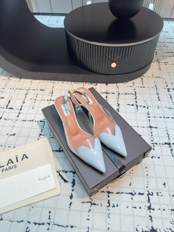 Alaia Heart 50mm Heels Slingbacks Blue Sheepskin 810208