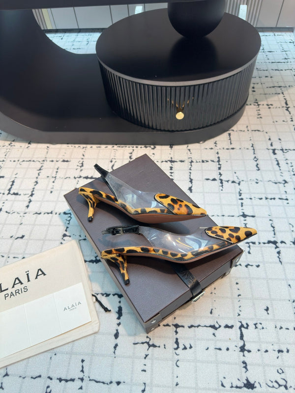 Alaia Heart 50mm Heels Slingbacks Leopard Sheepskin 810203