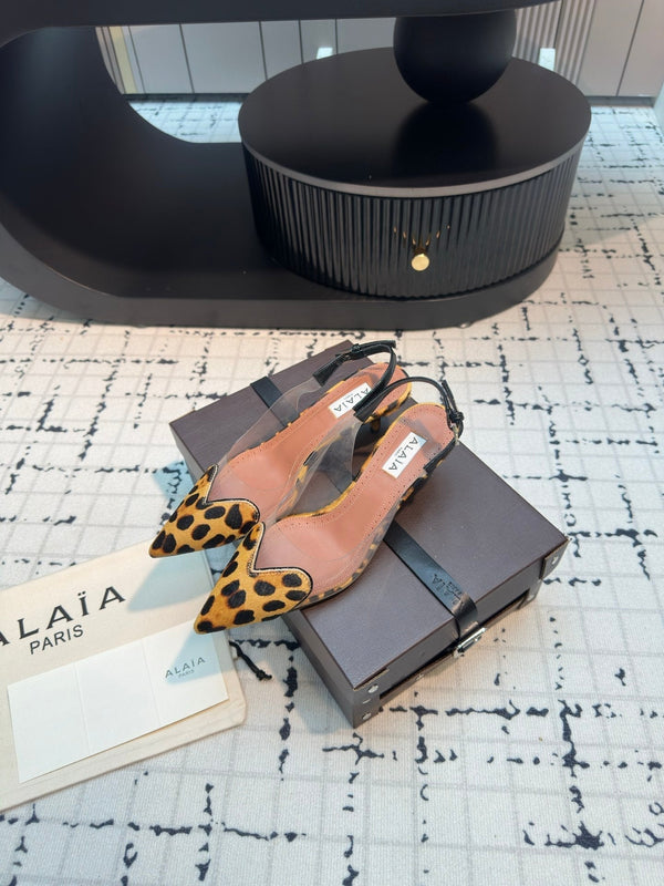 Alaia Heart 50mm Heels Slingbacks Leopard Sheepskin 810203