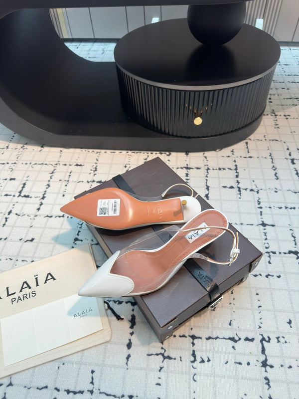 Alaia Heart 50mm Heels Slingbacks White Sheepskin 810202
