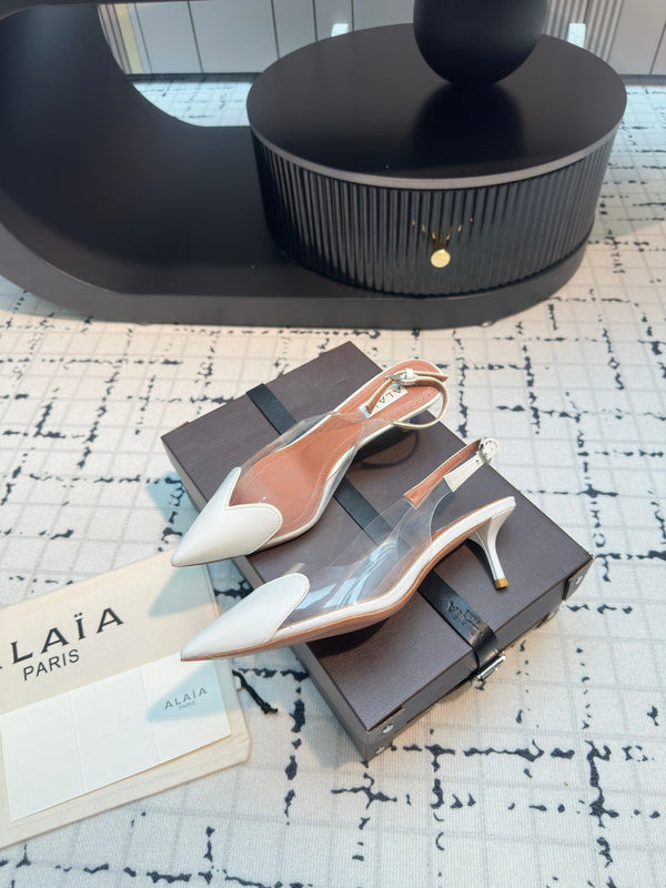 Alaia Heart 50mm Heels Slingbacks White Sheepskin 810202