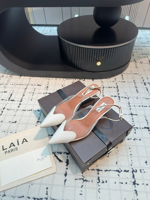 Alaia Heart 50mm Heels Slingbacks White Sheepskin 810202