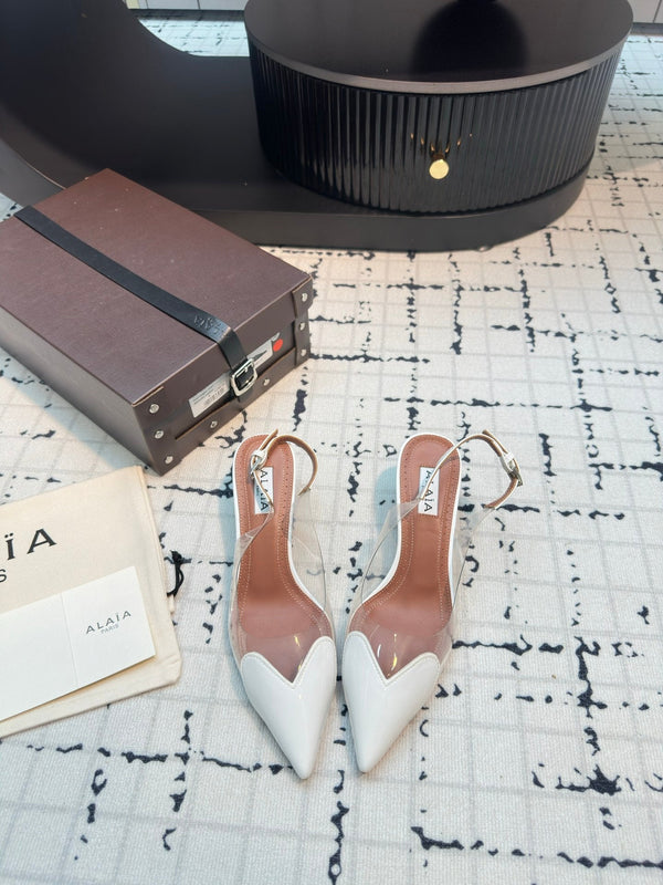 Alaia Heart 50mm Heels Slingbacks White Sheepskin 810202