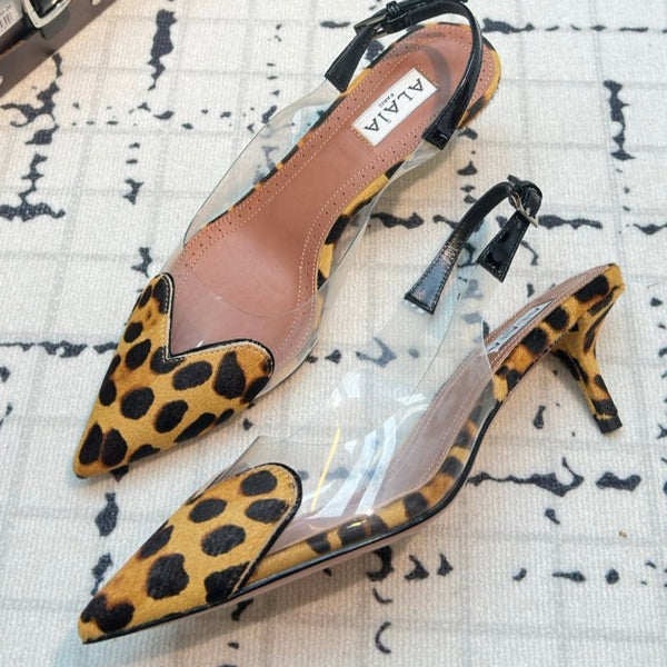 Alaia Heart 50mm Heels Slingbacks Leopard Sheepskin 810203