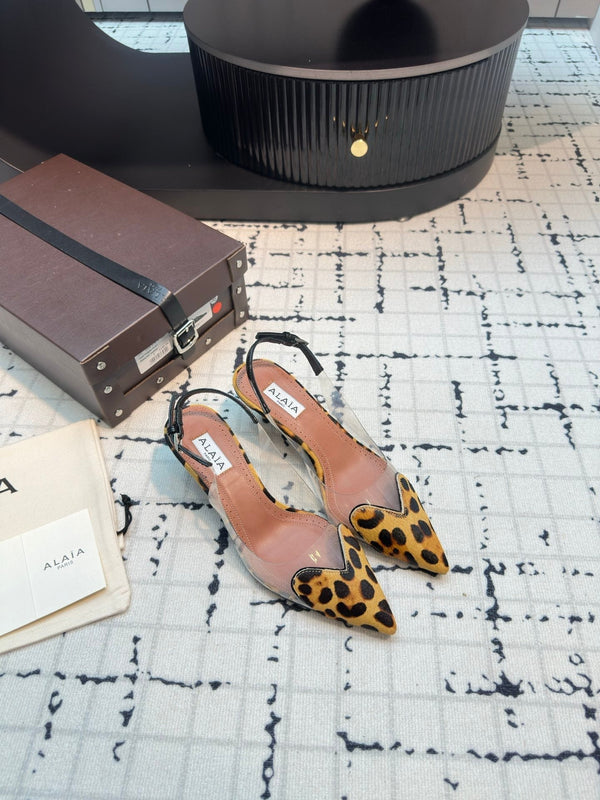 Alaia Heart 50mm Heels Slingbacks Leopard Sheepskin 810203