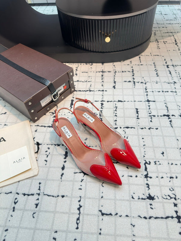 Alaia Heart 50mm Heels Slingbacks Red Sheepskin 810206