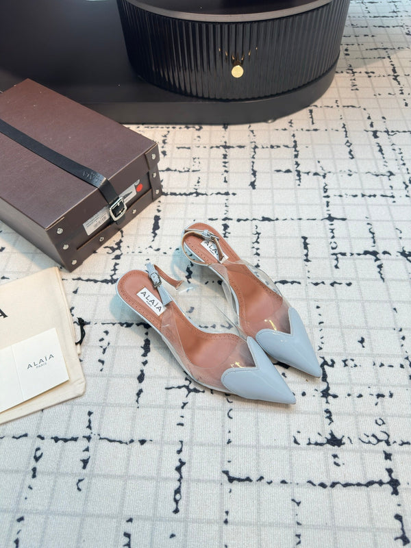 Alaia Heart 50mm Heels Slingbacks Blue Sheepskin 810208