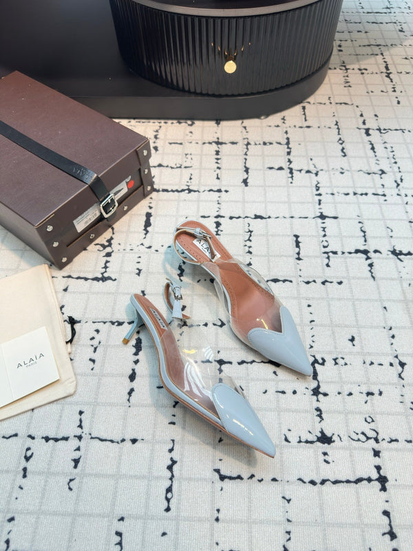 Alaia Heart 50mm Heels Slingbacks Blue Sheepskin 810208