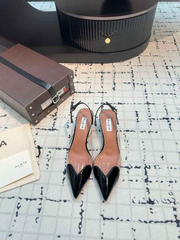 Alaia Heart 50mm Heels Slingbacks Black Sheepskin 810209