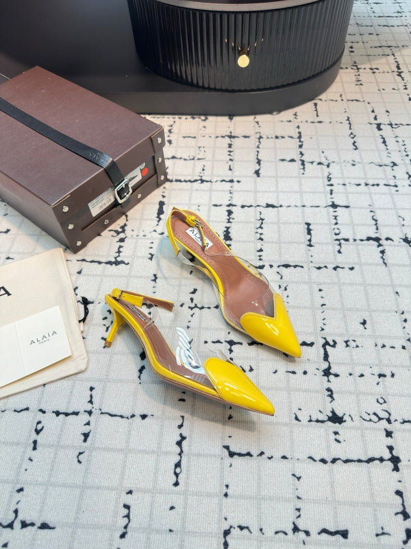 Alaia Heart 50mm Heels Slingbacks Yellow Sheepskin 810211