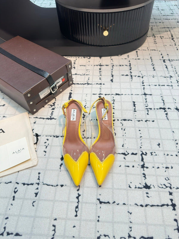 Alaia Heart 50mm Heels Slingbacks Yellow Sheepskin 810211
