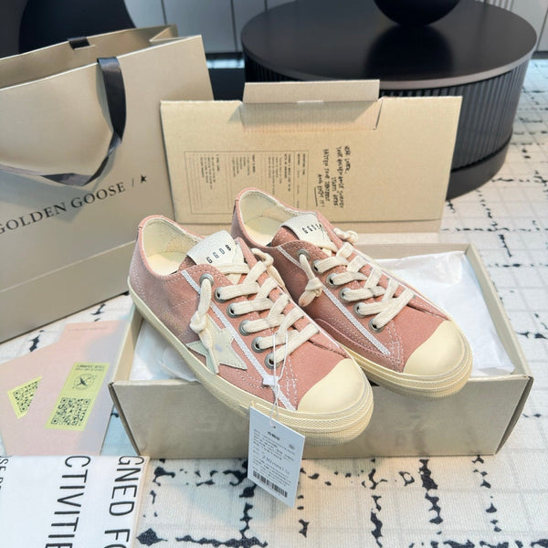 THICK-SOLED V-STAR IN PINK SUEDE WITH CREAM CALFSKIN STAR