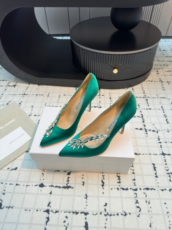 Lurum 90 Green Satin Crystal Embellished Pumps 868662