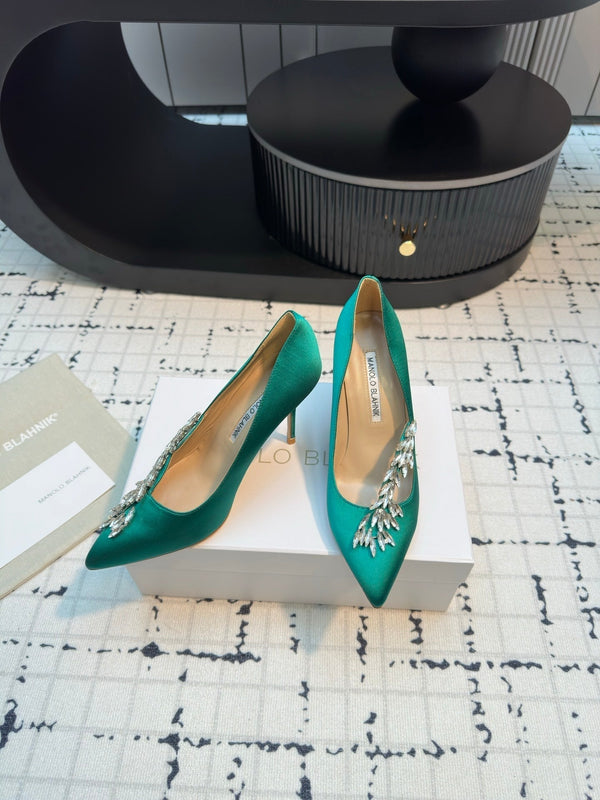 Lurum 90 Green Satin Crystal Embellished Pumps 868662