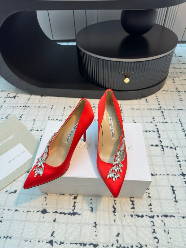 Lurum 90 Red Satin Crystal Embellished Pumps 868663